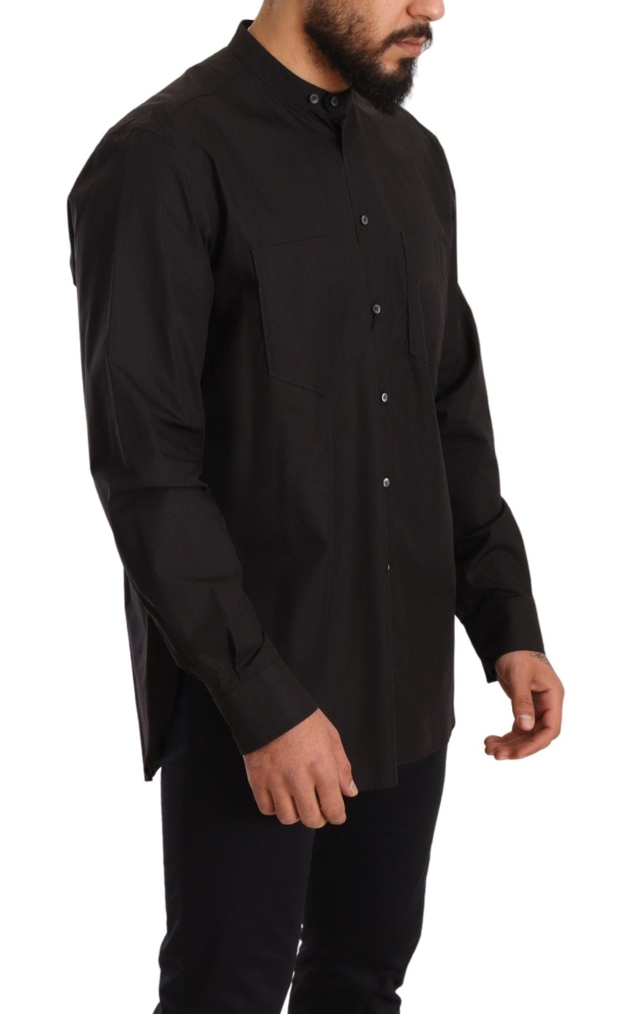 Black 100% Cotton Formal Dress Top Shirt-Dolce & Gabbana-LabelTerrace.com