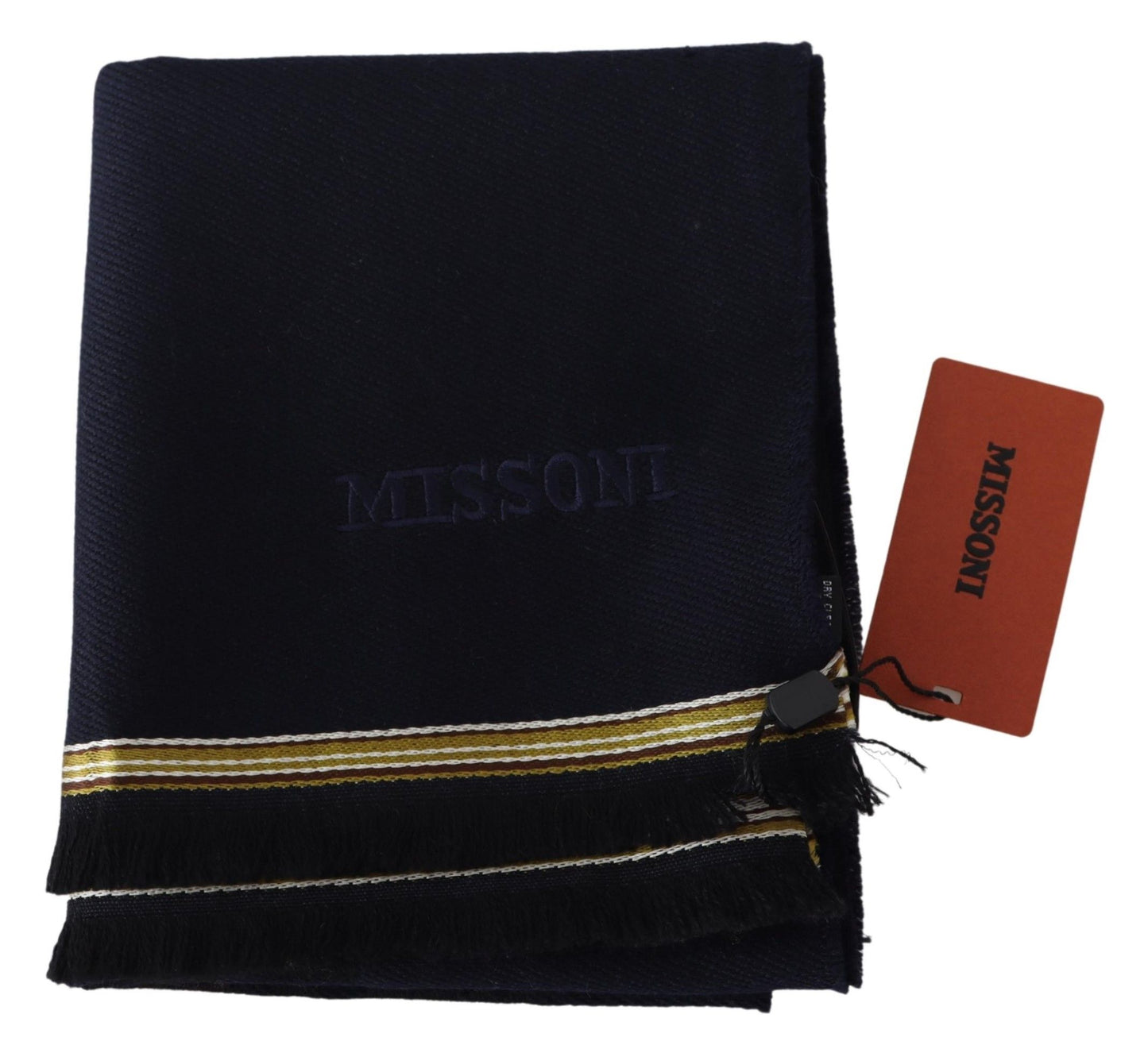 Black 100% Wool Unisex Neck Wrap Fringes Scarf-Missoni-LabelTerrace.com