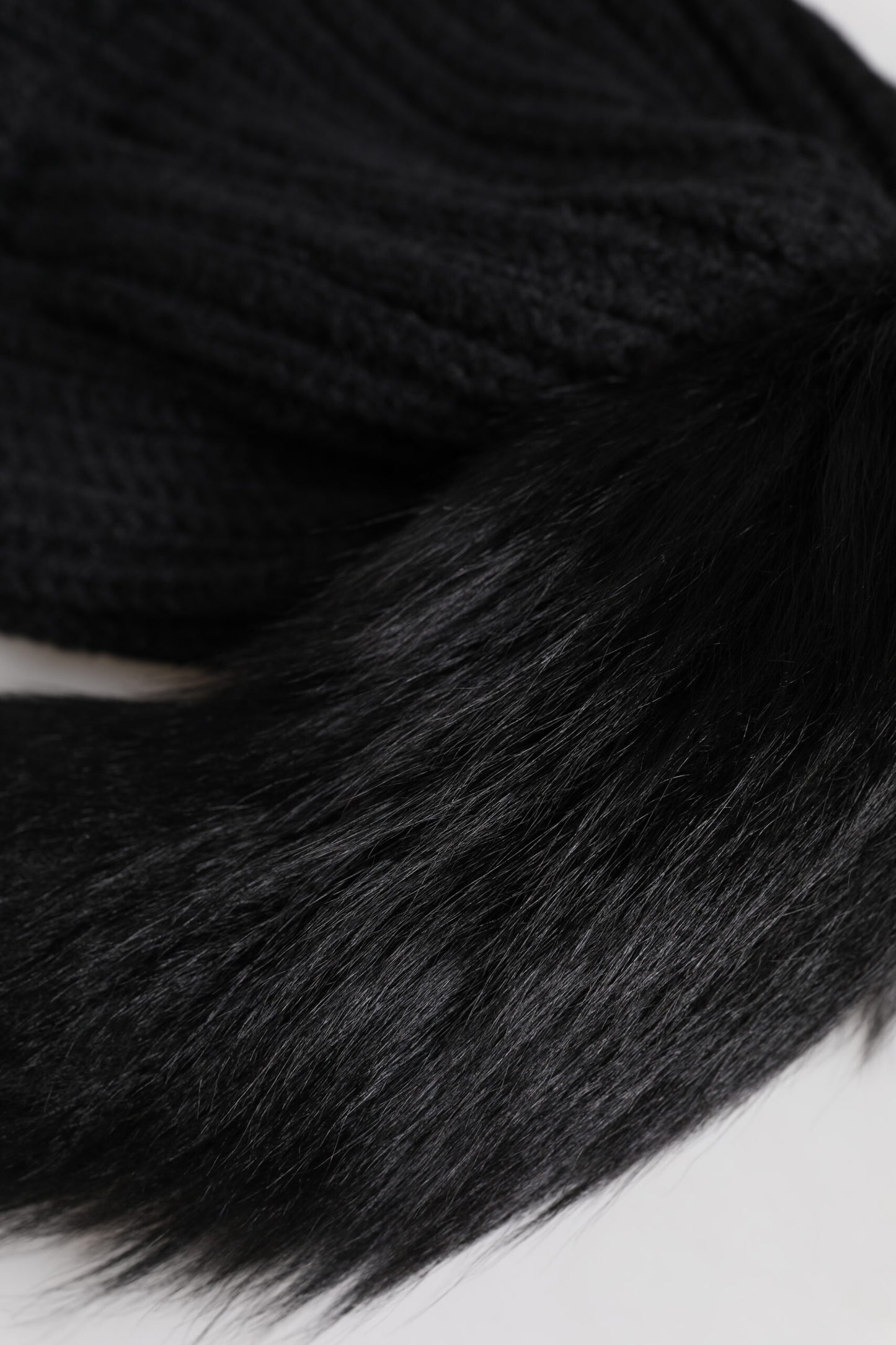 Black Acrylic Knitted Fur Winter Beanie Hat-Dolce & Gabbana-LabelTerrace.com