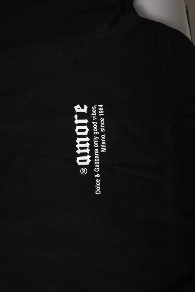 Black Amore Leopard Cotton Crew Neck T-shirt-Dolce & Gabbana-LabelTerrace.com