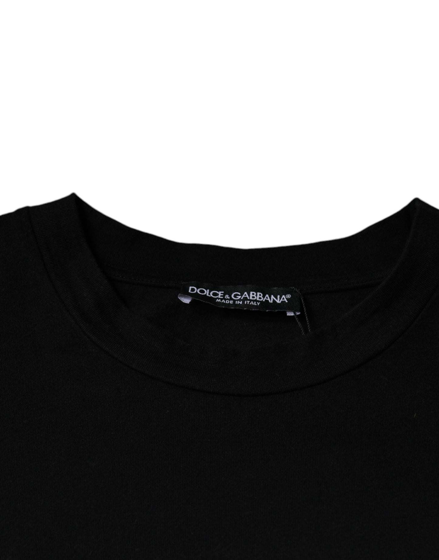 Black Amore Print Cotton Crew Neck T-shirt-Dolce & Gabbana-LabelTerrace.com