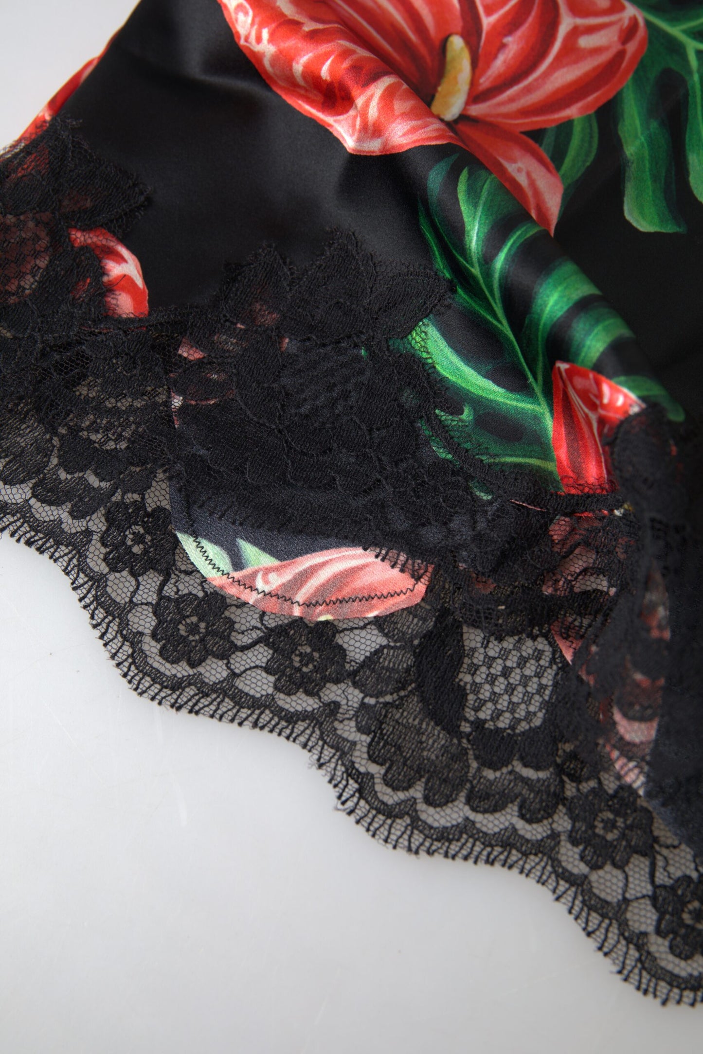 Black Anthurium Print Silk Camisole Top Underwear-Dolce & Gabbana-LabelTerrace.com