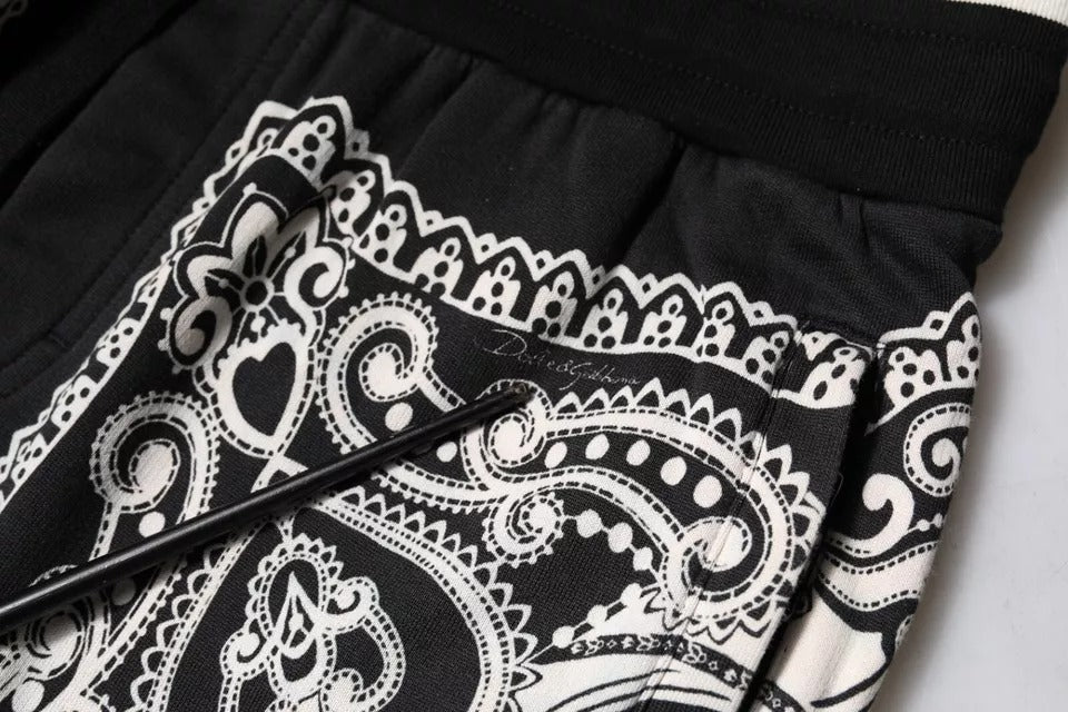 Black Bandana Cotton Jogger Pants-Dolce & Gabbana-LabelTerrace.com