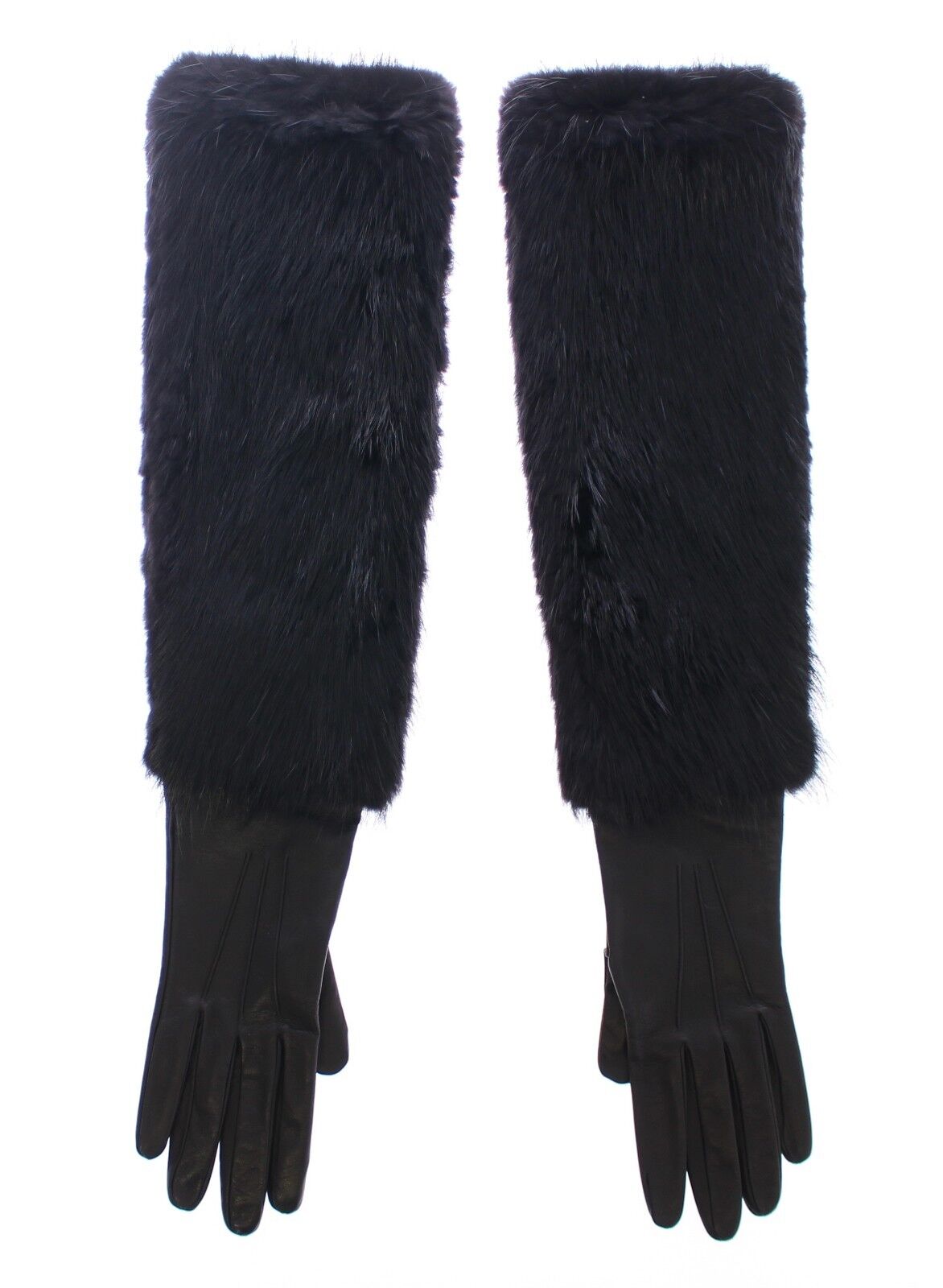 Black Beaver Fur Lambskin Leather Elbow Gloves-Dolce & Gabbana-LabelTerrace.com
