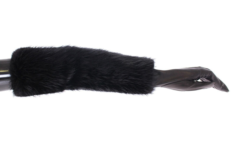 Black Beaver Fur Lambskin Leather Elbow Gloves-Dolce & Gabbana-LabelTerrace.com