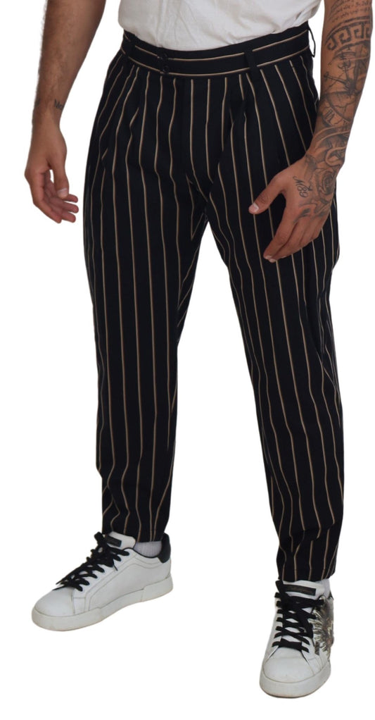 Black Beige Striped Cotton Stretch Pants-Dolce & Gabbana-LabelTerrace.com