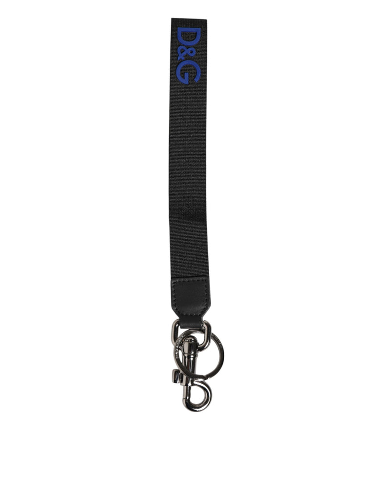 Black Blue DG Logo Polyester Brass Holder Keychain Keyring-Dolce & Gabbana-LabelTerrace.com