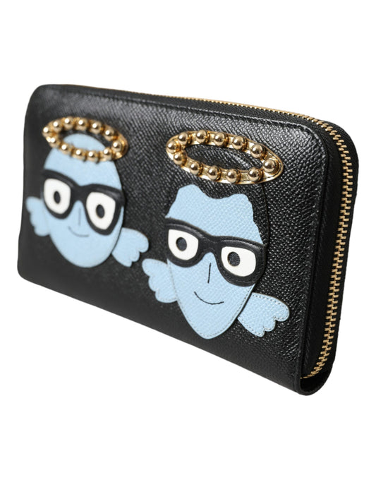 Black Blue Leather #DGFAMILY Zipper Continental Men Wallet-Dolce & Gabbana-LabelTerrace.com