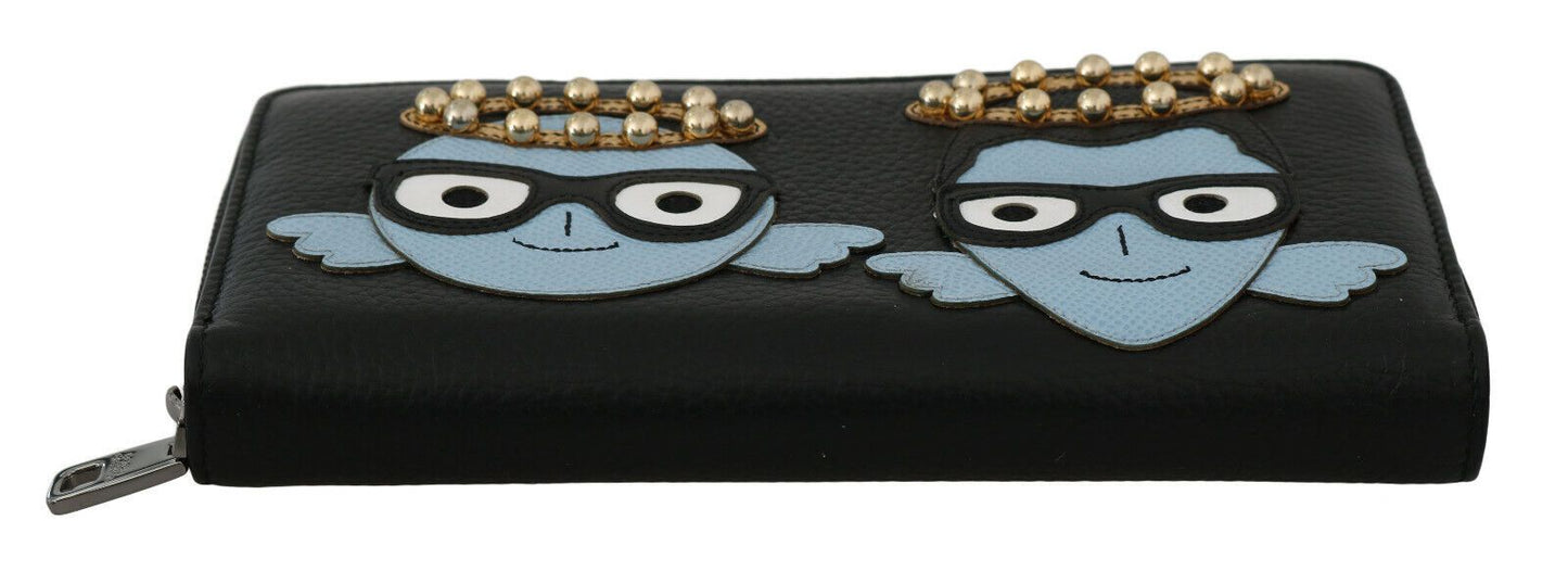 Black Blue Leather #DGFAMILY Zipper Continental Wallet-Dolce & Gabbana-LabelTerrace.com