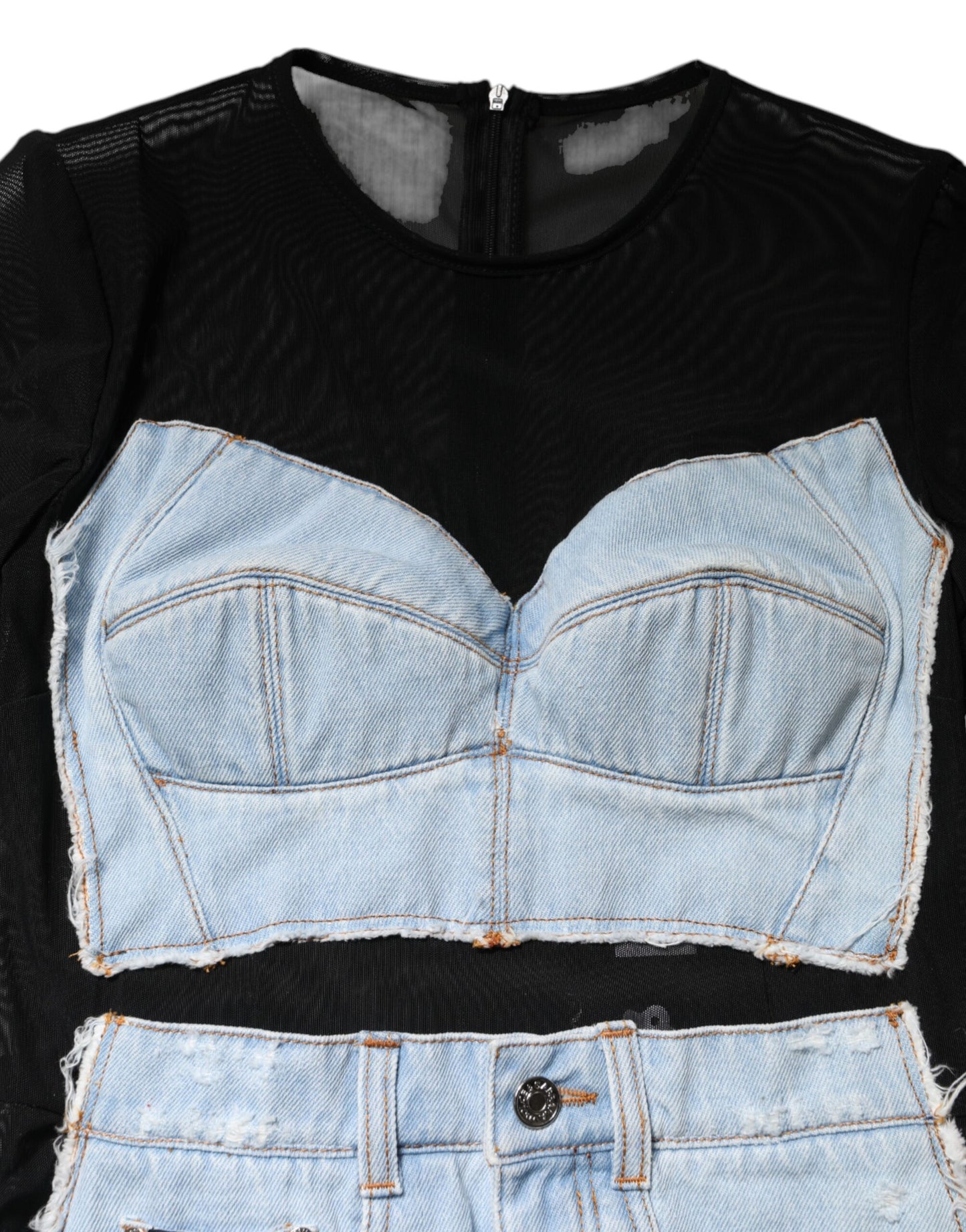 Black Blue Long Sleeves Denim Mini Dress-Dolce & Gabbana-LabelTerrace.com