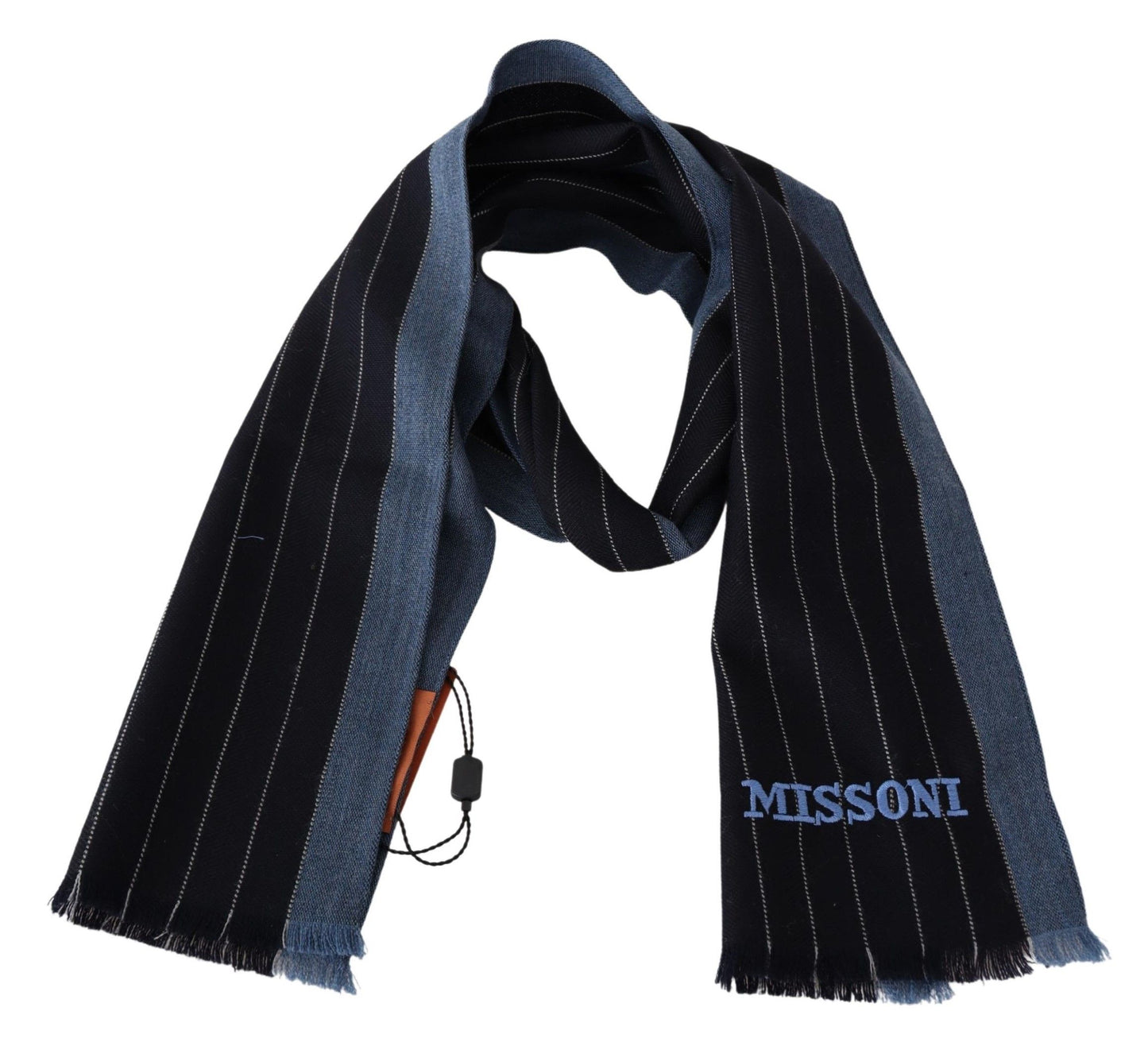 Black Blue Striped Wool Unisex Wrap scarf-Missoni-LabelTerrace.com
