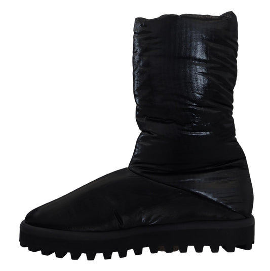 Black Boots Padded Mid Calf Winter Shoes-Dolce & Gabbana-LabelTerrace.com