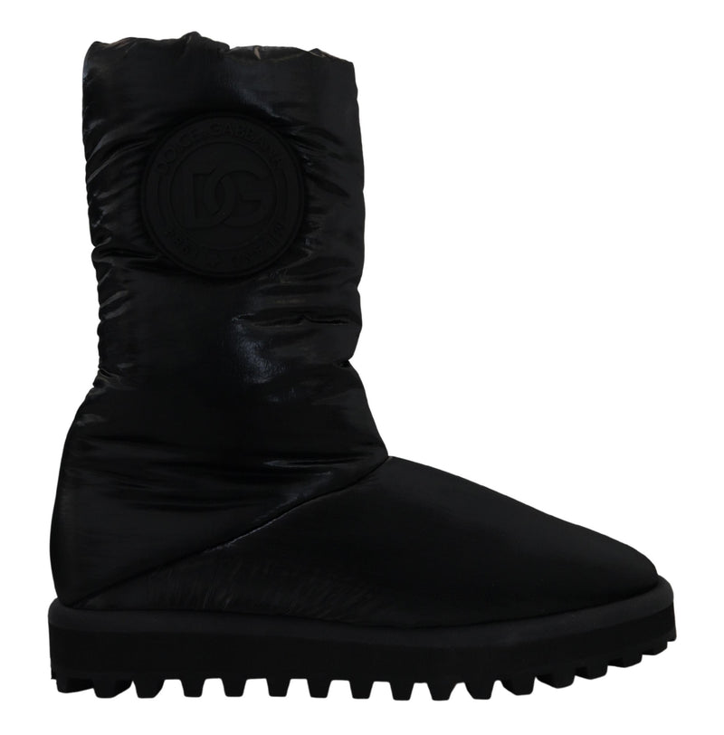 Black Boots Padded Mid Calf Winter Shoes-Dolce & Gabbana-LabelTerrace.com