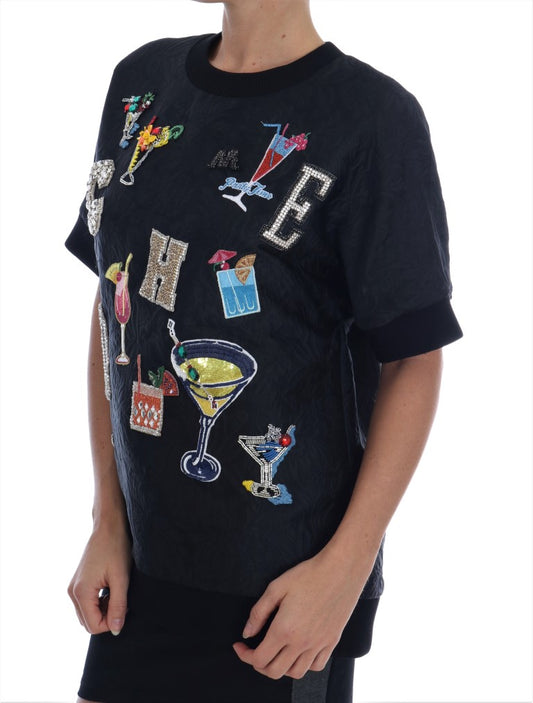 Black Brocade Cocktail Crystal Sweater-Dolce & Gabbana-LabelTerrace.com