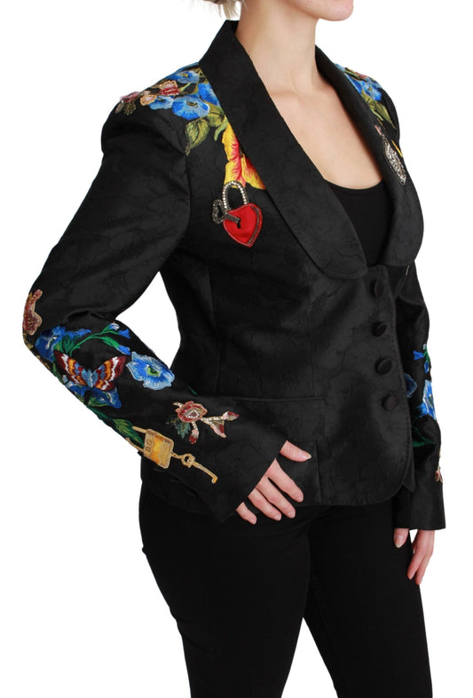 Black Brocade Crystal Blazer Jacket-Dolce & Gabbana-LabelTerrace.com