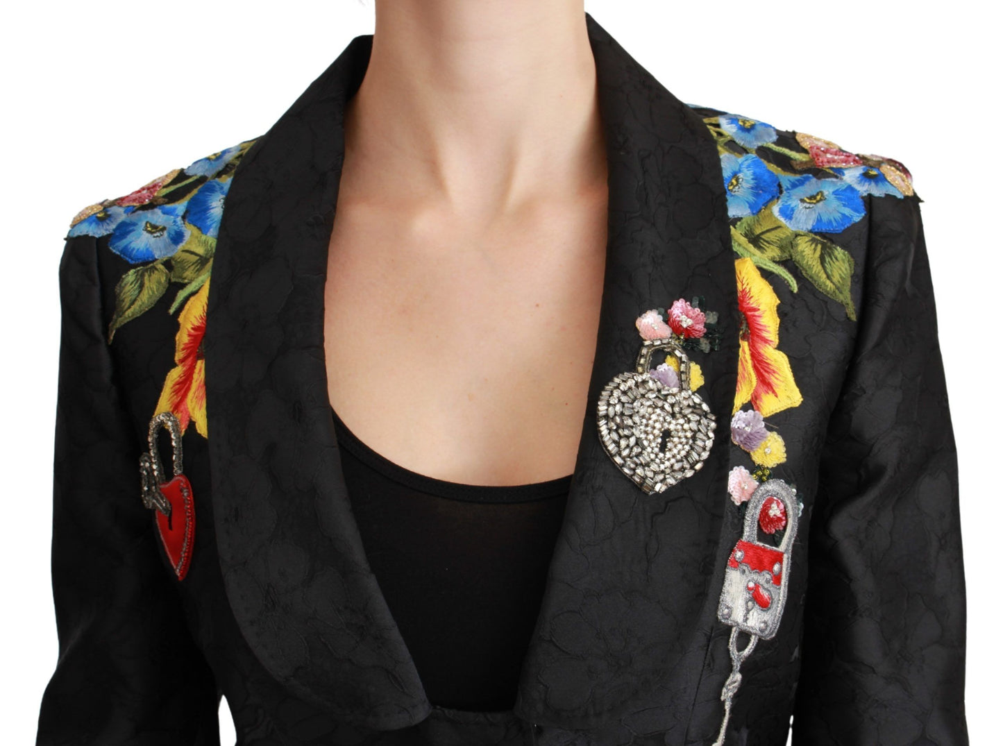 Black Brocade Crystal Blazer Jacket-Dolce & Gabbana-LabelTerrace.com