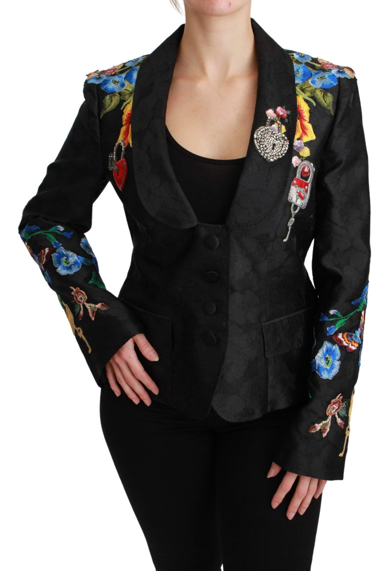 Black Brocade Crystal Blazer Jacket-Dolce & Gabbana-LabelTerrace.com