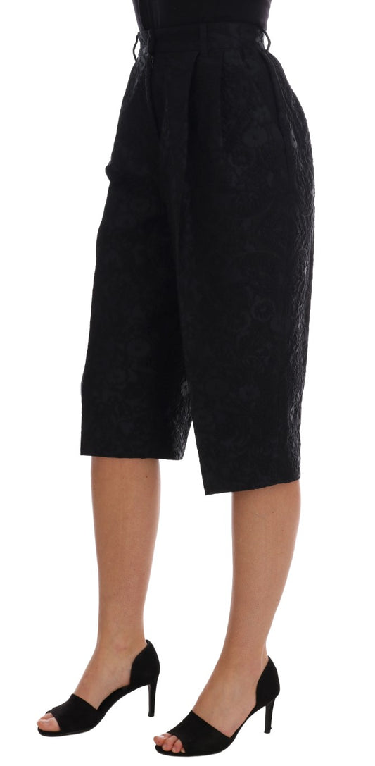 Black Brocade High Waist Capri Shorts-Dolce & Gabbana-LabelTerrace.com