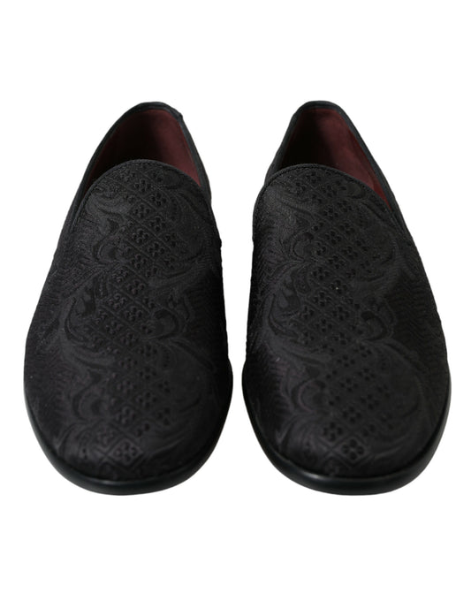 Black Brocade Men Slip On Loafer Dress Shoes-Dolce & Gabbana-LabelTerrace.com