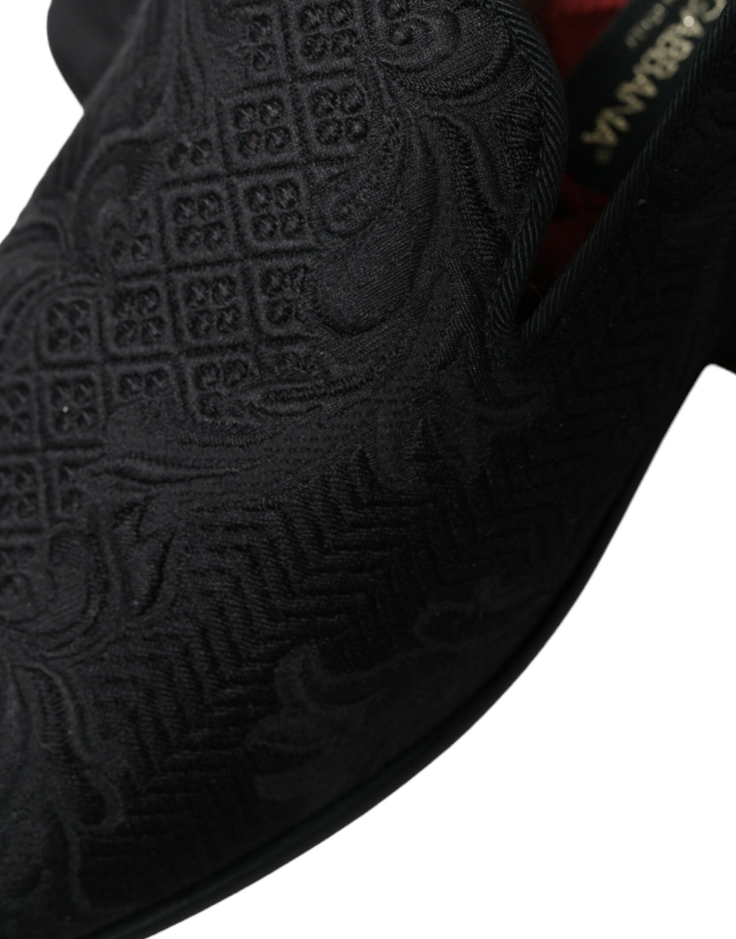 Black Brocade Men Slip On Loafer Dress Shoes-Dolce & Gabbana-LabelTerrace.com