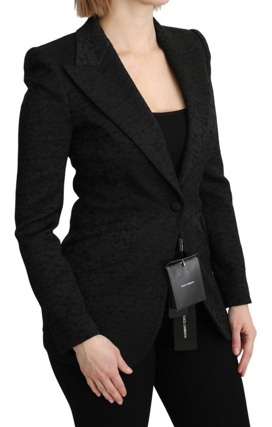 Black Brocade Single Breasted Blazer Jacket-Dolce & Gabbana-LabelTerrace.com