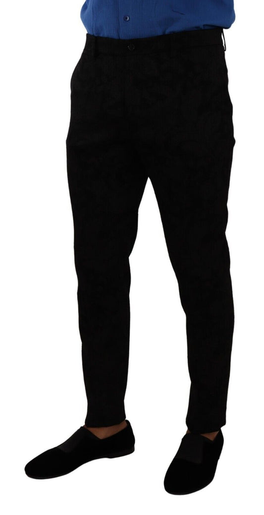Black Brocade Skinny Formal Trouser Dress Pants-Dolce & Gabbana-LabelTerrace.com