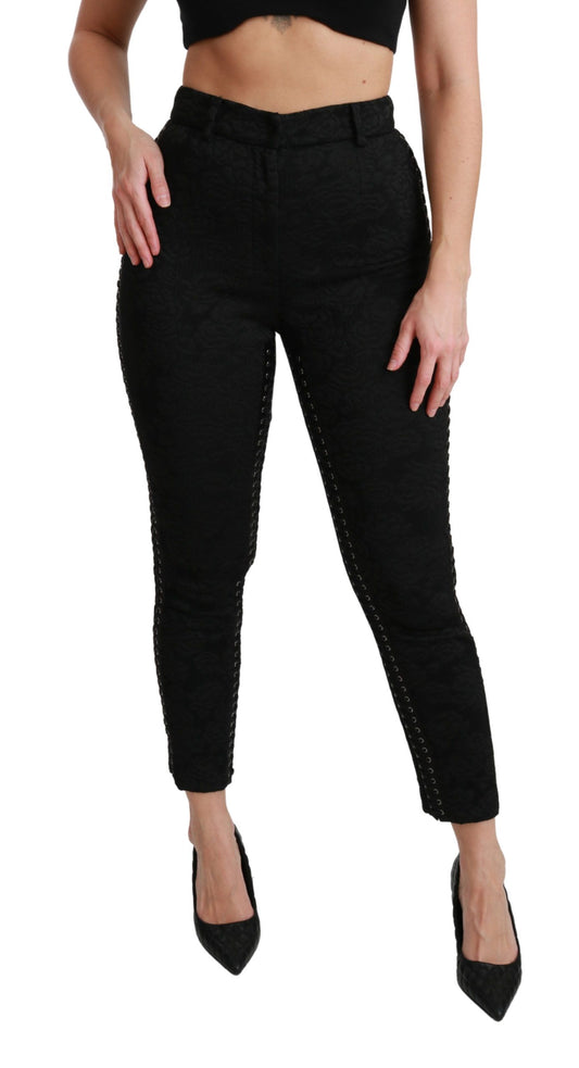 Black Brocade Skinny High Waist Pants-Dolce & Gabbana-LabelTerrace.com