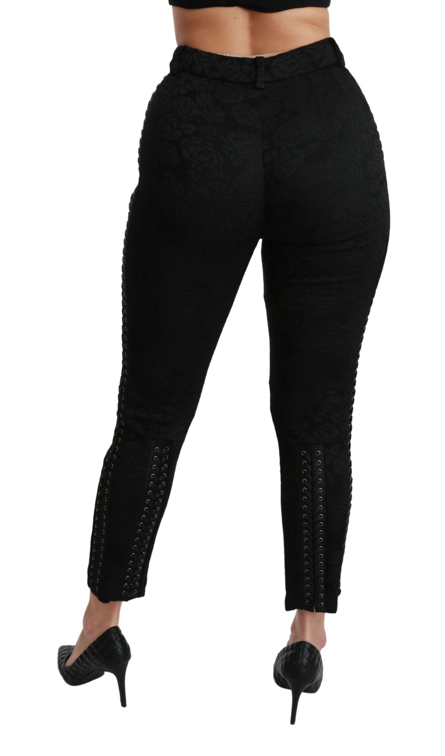 Black Brocade Skinny High Waist Pants-Dolce & Gabbana-LabelTerrace.com