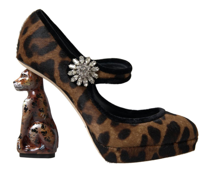 Black Brown Calf Leopard Heel Mary Jane Pump Shoes-Dolce & Gabbana-LabelTerrace.com