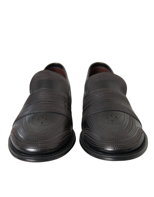 Black Brown Leather Loafer Men Dress Shoes-Dolce & Gabbana-LabelTerrace.com