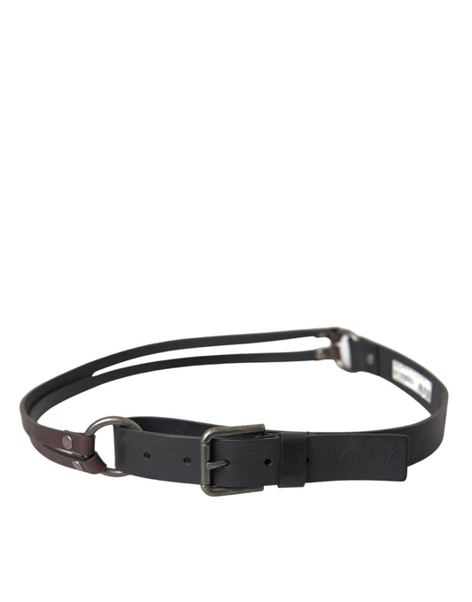 Black Brown Leather Silver Metal Buckle Belt-Dolce & Gabbana-LabelTerrace.com