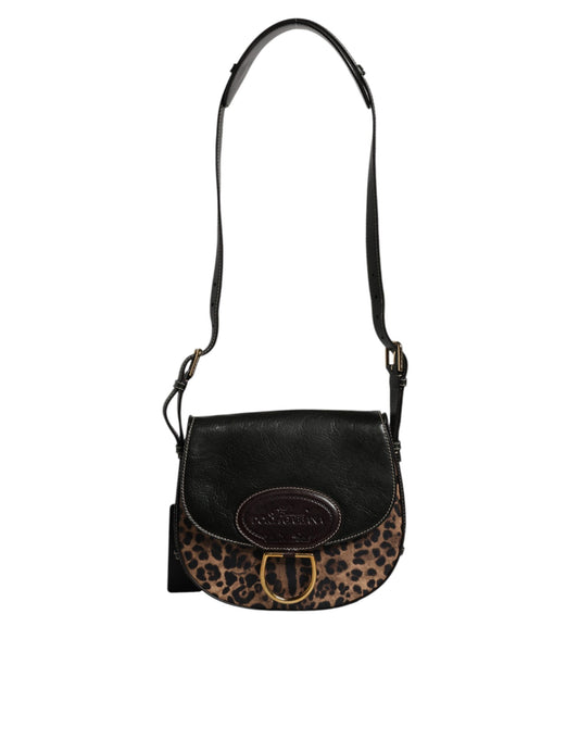 Black Brown Leopard Leather Shoulder Strap Bag-Dolce & Gabbana-LabelTerrace.com
