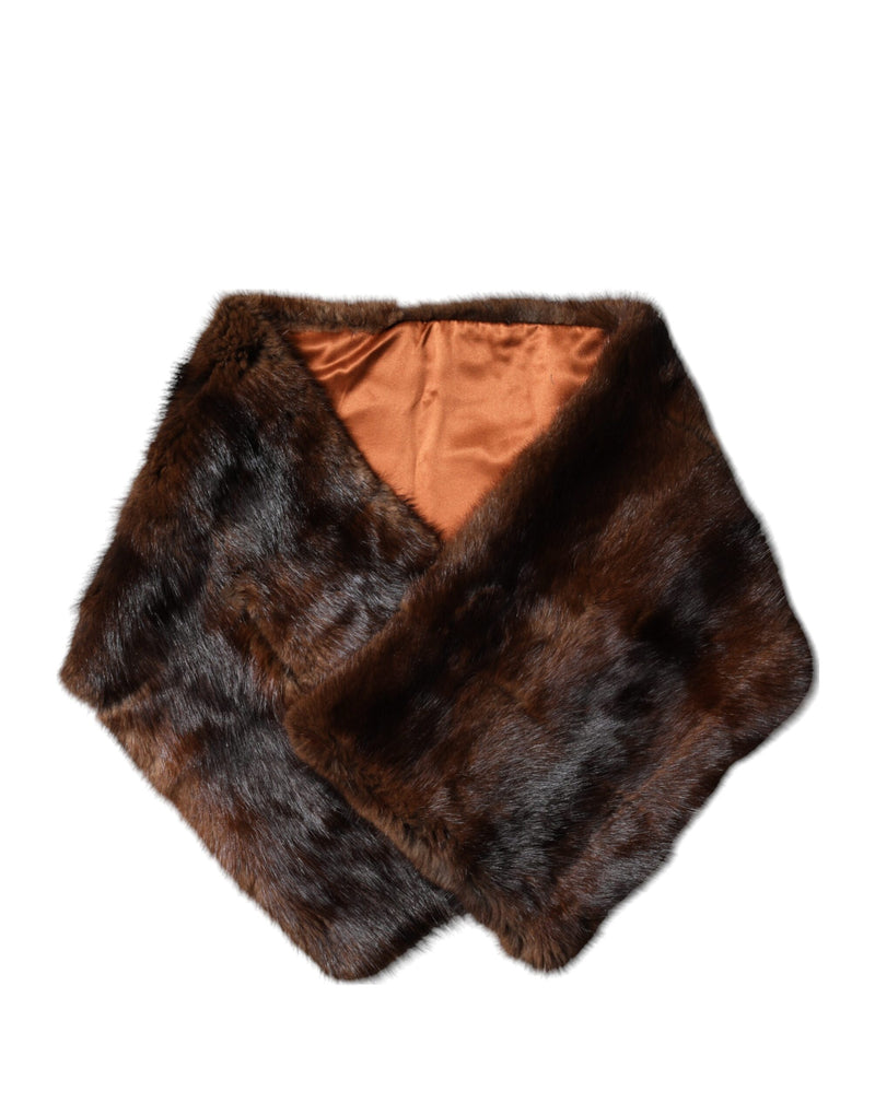 Black Brown Stripe Fur Shawl Wrap Scarf-Dolce & Gabbana-LabelTerrace.com