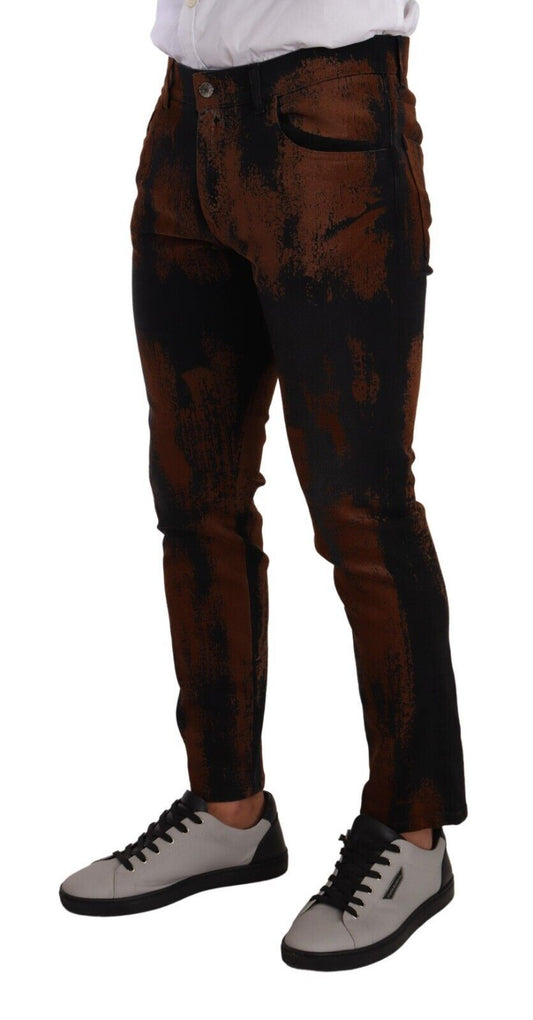 Black Brown Tie Dye Cotton Skinny Denim Jeans-Dolce & Gabbana-LabelTerrace.com
