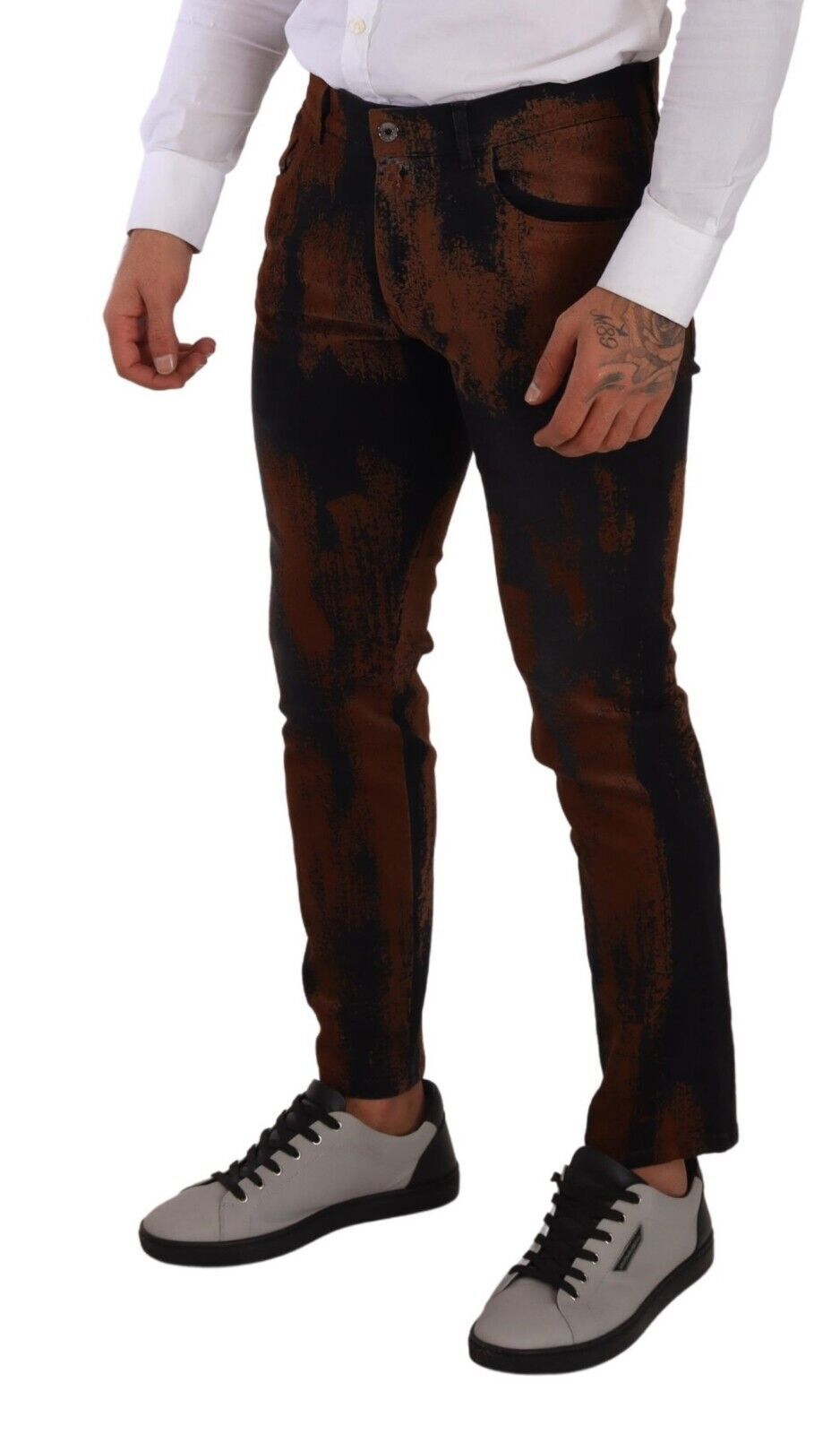 Black Brown Tie Dye Cotton Skinny Denim Jeans-Dolce & Gabbana-LabelTerrace.com