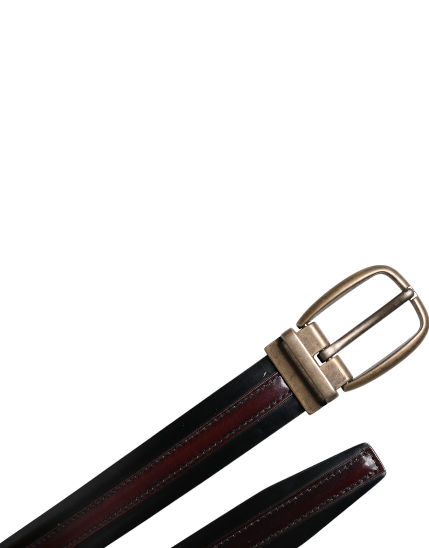 Black Burgundy Calfskin Metal Logo Buckle Belt-Dolce & Gabbana-LabelTerrace.com