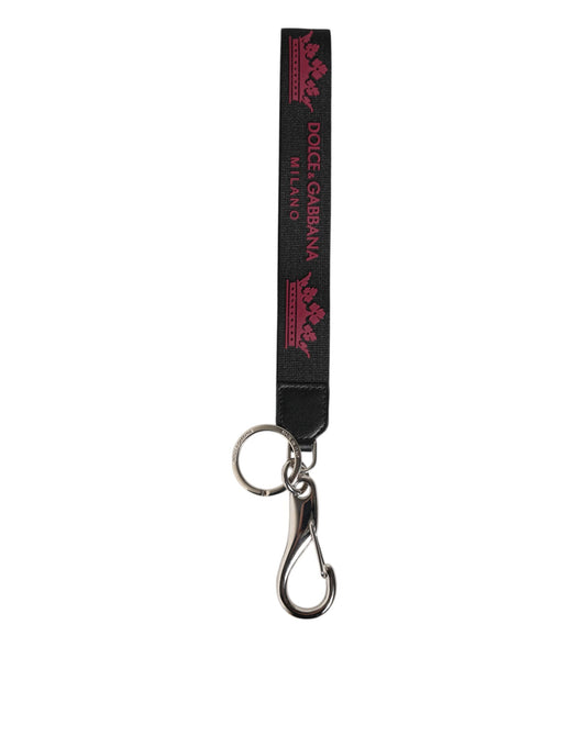 Black Burgundy Nylon DG Logo Crown Holder Keychain Keyring-Dolce & Gabbana-LabelTerrace.com