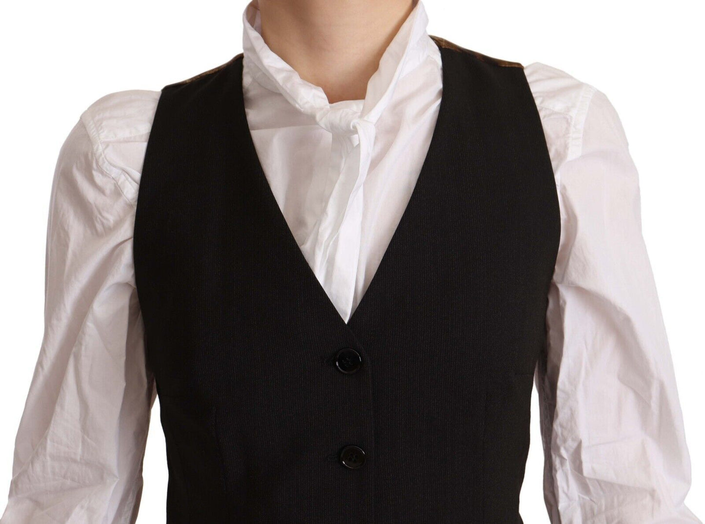 Black Button Down Sleeveless Vest Polyester Top-Dolce & Gabbana-LabelTerrace.com