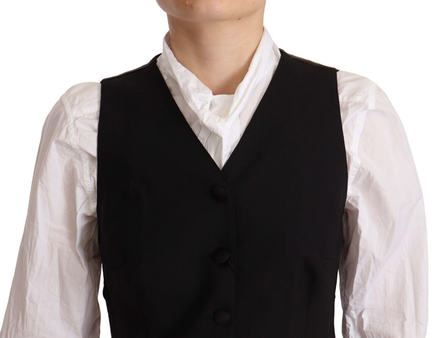 Black Button Down Sleeveless Vest Viscose Top-Dolce & Gabbana-LabelTerrace.com