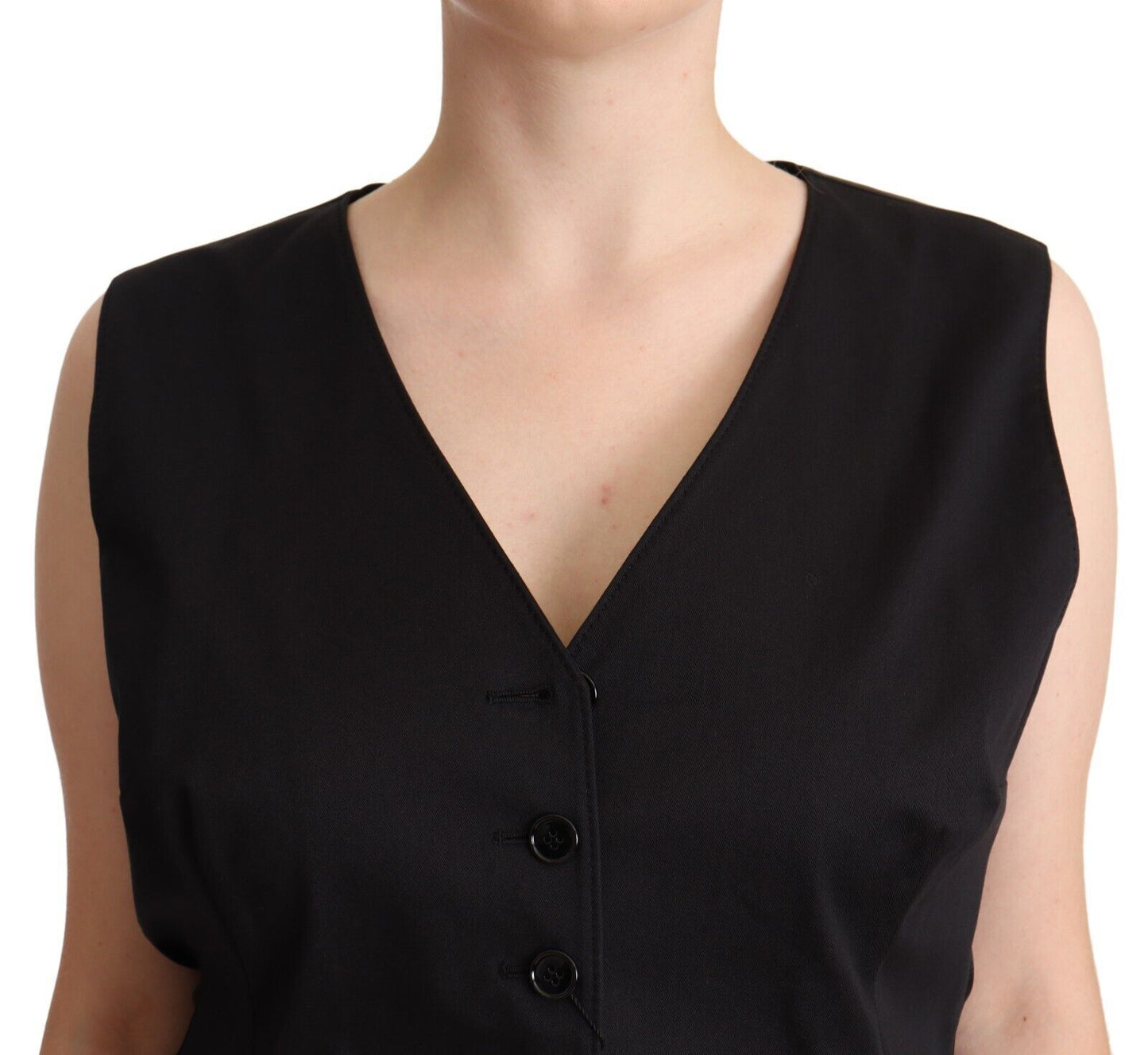 Black Button Down Sleeveless Vest Waiscoat Top-Dolce & Gabbana-LabelTerrace.com