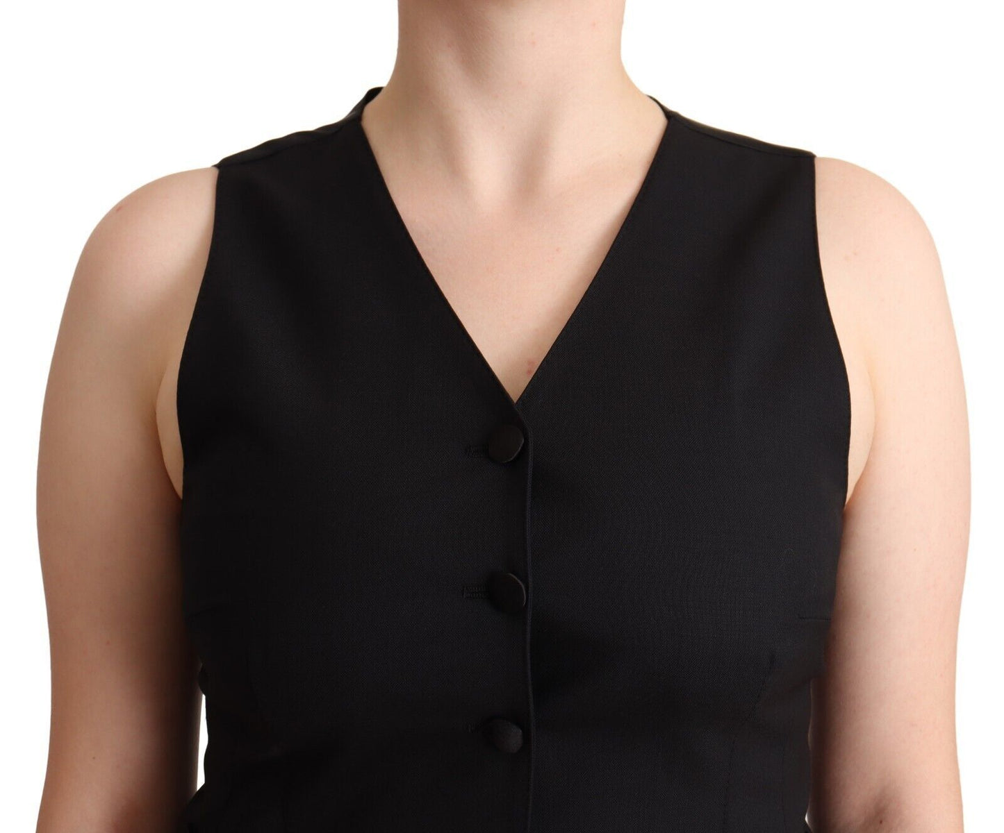Black Button Down Sleeveless Viscose Vest Top-Dolce & Gabbana-LabelTerrace.com