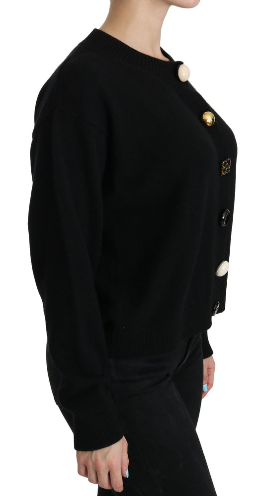 Black Button Embellished Cardigan Sweater-Dolce & Gabbana-LabelTerrace.com