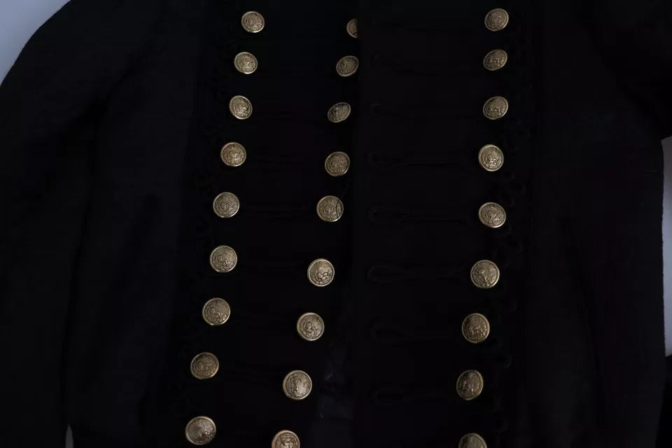 Black Button Embellished Military Jacket-Dolce & Gabbana-LabelTerrace.com