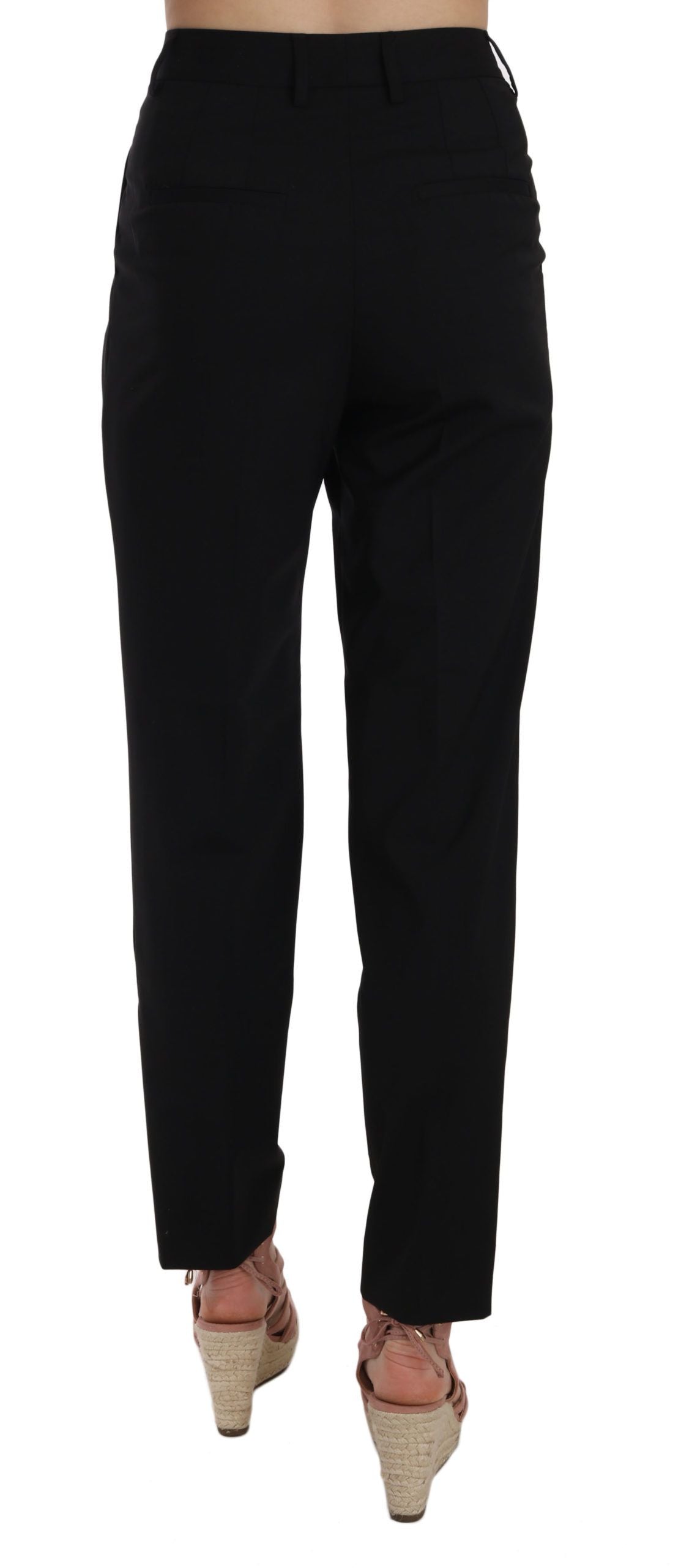 Black Button Pleated Tapered Trouser Pants-Dolce & Gabbana-LabelTerrace.com