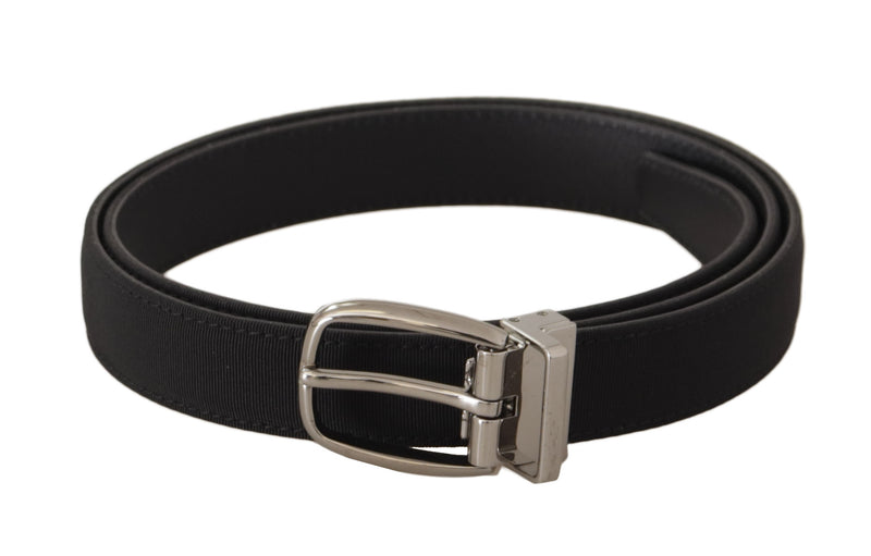 Black Calf Canvas Silver Tone Logo Metal Belt-Dolce & Gabbana-LabelTerrace.com