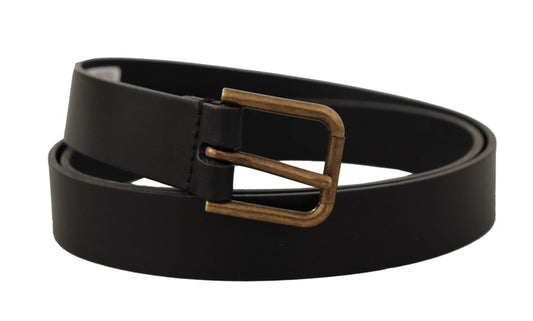 Black Calf Leather Brass Logo Engraved Buckle Belt-Dolce & Gabbana-LabelTerrace.com
