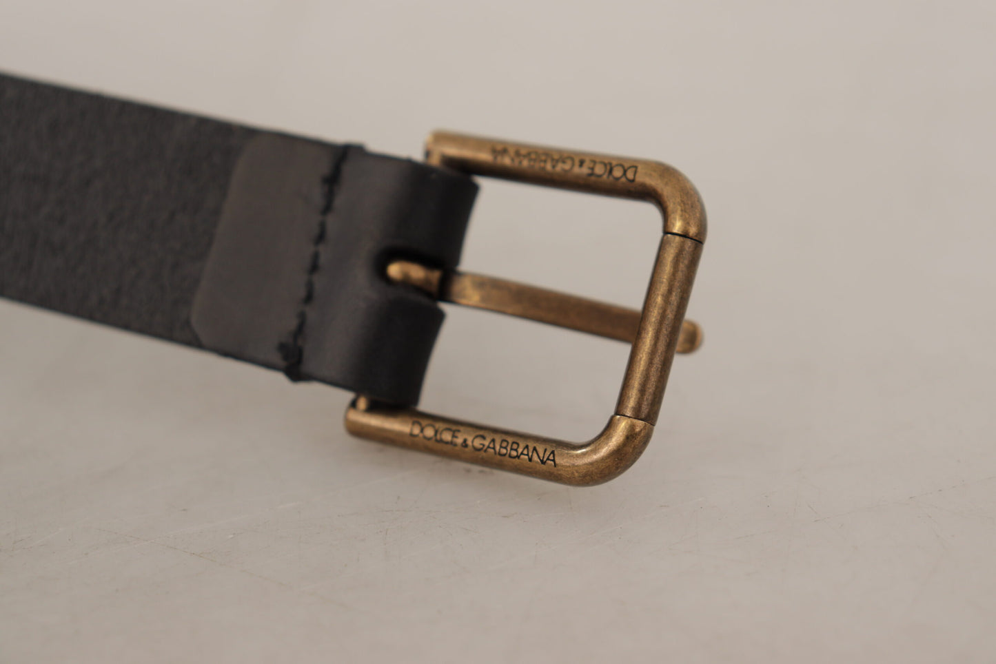 Black Calf Leather Brass Logo Engraved Buckle Belt-Dolce & Gabbana-LabelTerrace.com
