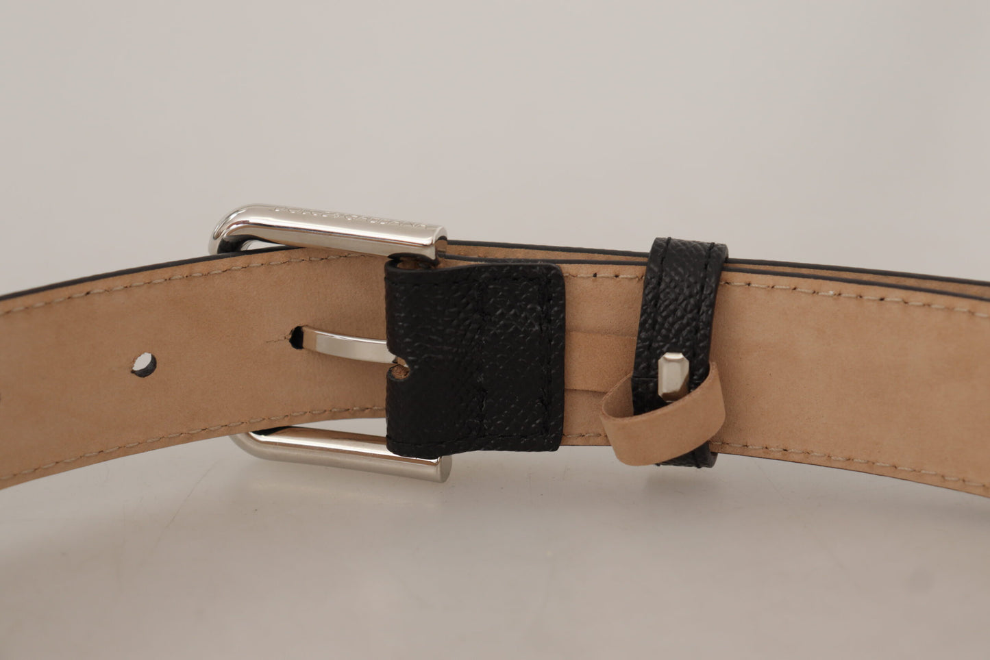 Black Calf Leather Brown Backend Metal Buckle Belt-Dolce & Gabbana-LabelTerrace.com