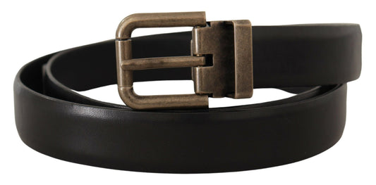 Black Calf Leather Brushed Brass Box Buckle Belt-Dolce & Gabbana-LabelTerrace.com