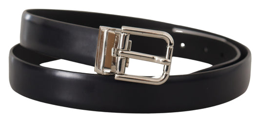 Black Calf Leather Classic Logo Metal Buckle Belt-Dolce & Gabbana-LabelTerrace.com